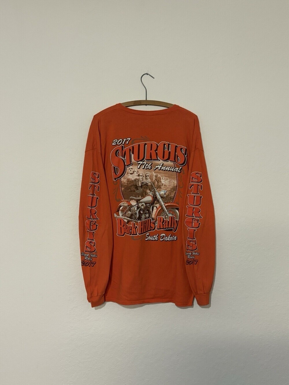 Sturgis 2017 Black Hills Rally Long Sleeve Orange Hog Motorcycle Shirt Size 2XL